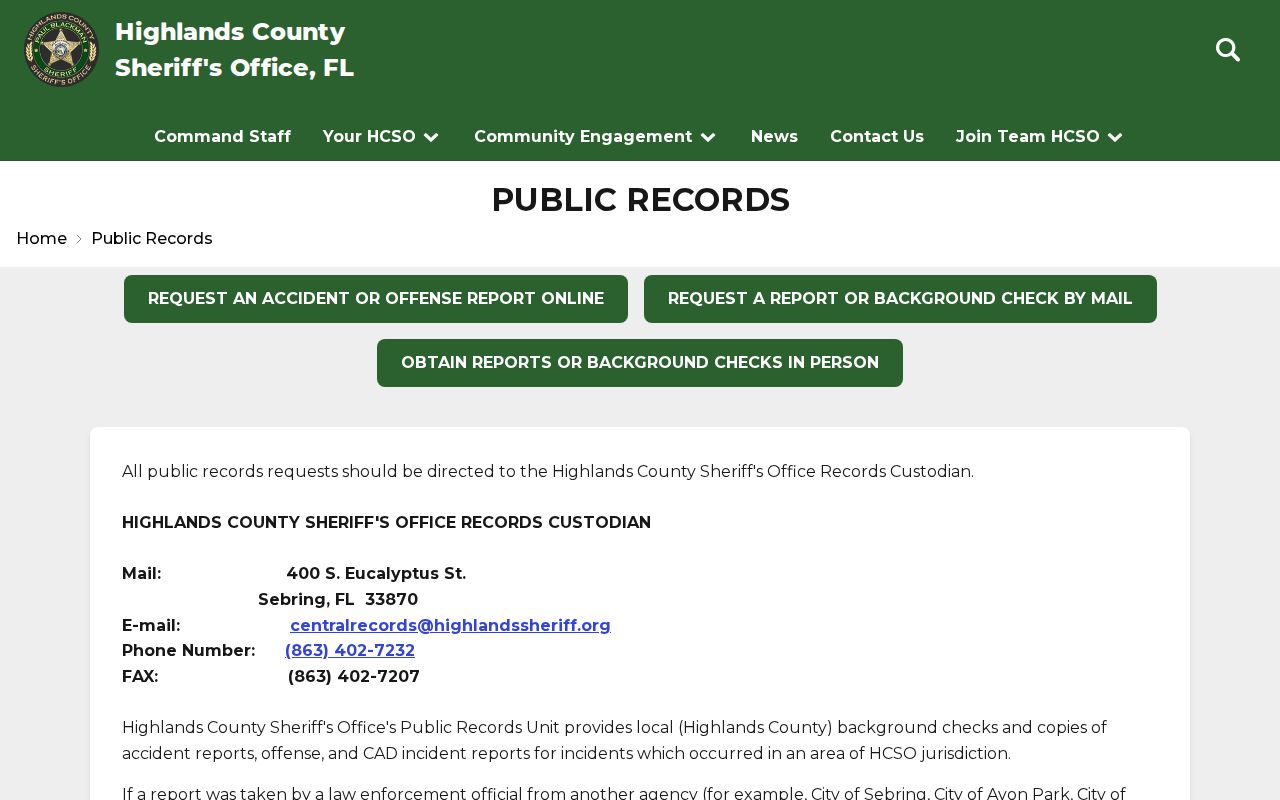 Highlands County arrest history sheriff public records request channels