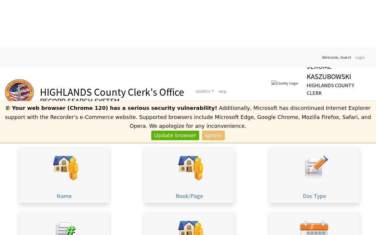 Highlands County Official Records search distinct from criminal cases
