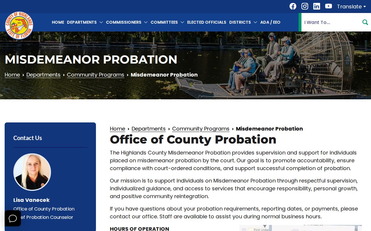 Highlands County criminal history misdemeanor probation office